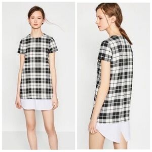 $79 NWT Zara trafaluc black and white plaid dress with button down shirt hem L